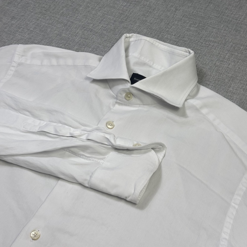 Ermenegildo Zegna Trofeo Button-Up Dress Shirt Mens 15.5 (39) White Long Sleeve